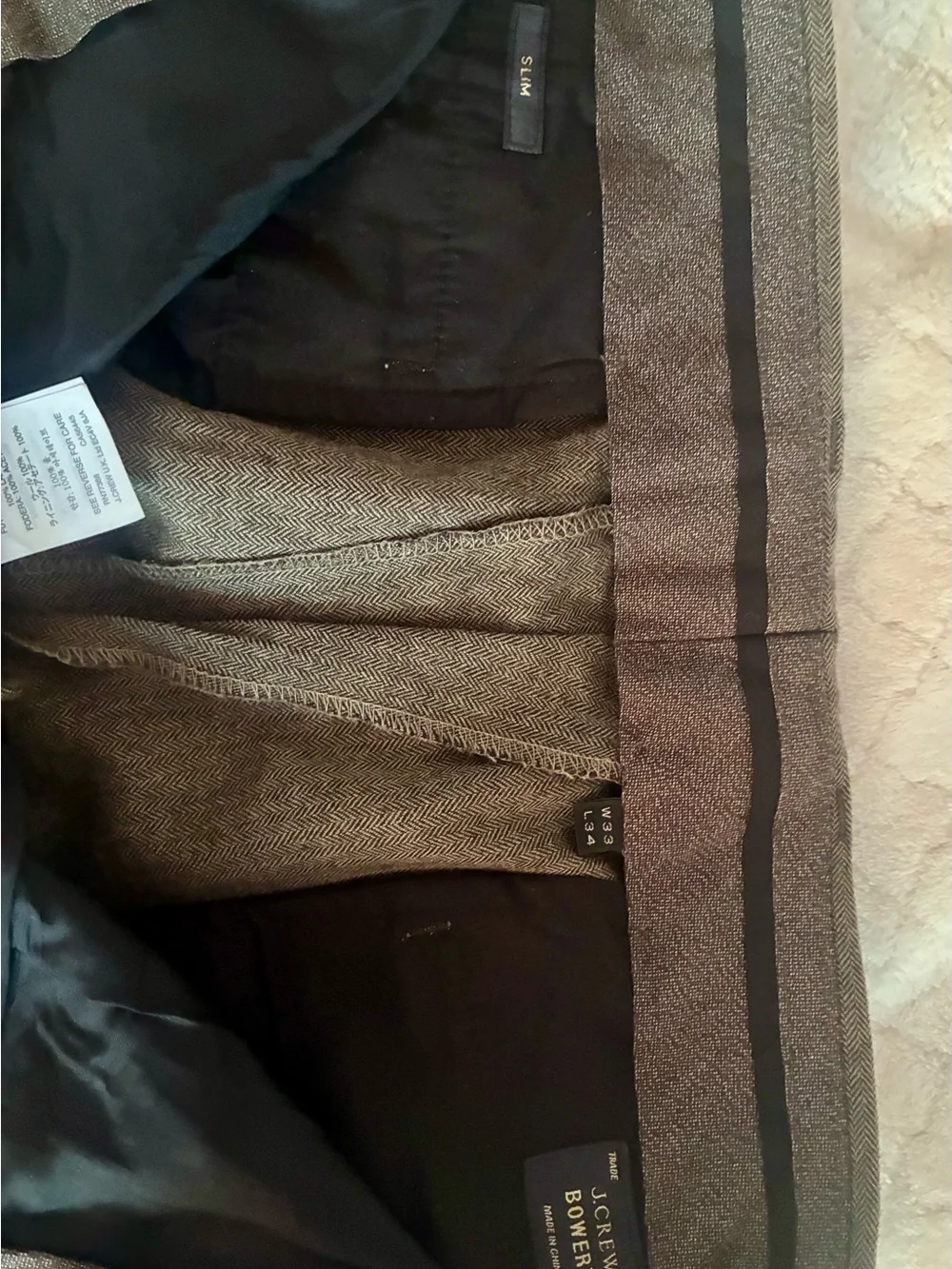 J. Crew Herringbone Slim Dress Pants in Gray